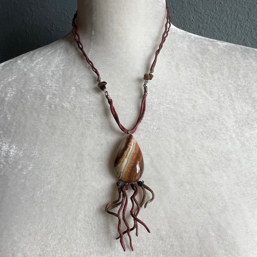 Stone & Leather Pendant Necklace from Argentina